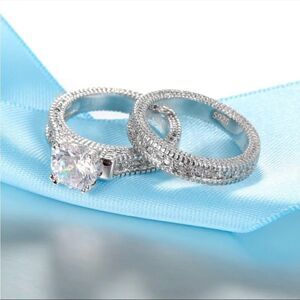 925 Sterling Silver Lab Diamond Wedding Engagement Set